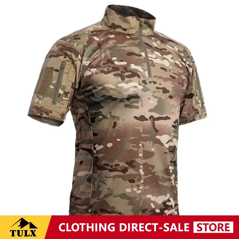 Tactical Short Sleeve Frog Suit Top Half Zipper Thin Quick Drying Breathable Wear-resistant T-shirt Summer Outdoor Training Suit