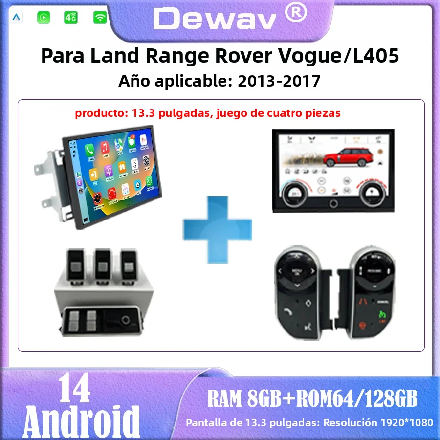 Para pantalla Carplay de 13.3 pulgadas 2013-2017 Land Rover Vogue/L405 Radio Android Reproductor Multimedia panel de aire acondicionado Bosch/Harman 1
