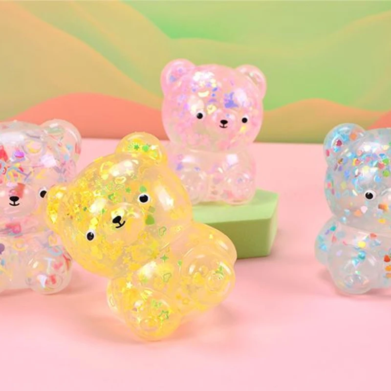 Brinquedo alívio do estresse para adultos mão squeeze tpr urso brinquedo squeeze fidgets lantejoulas urso pitada brinquedo