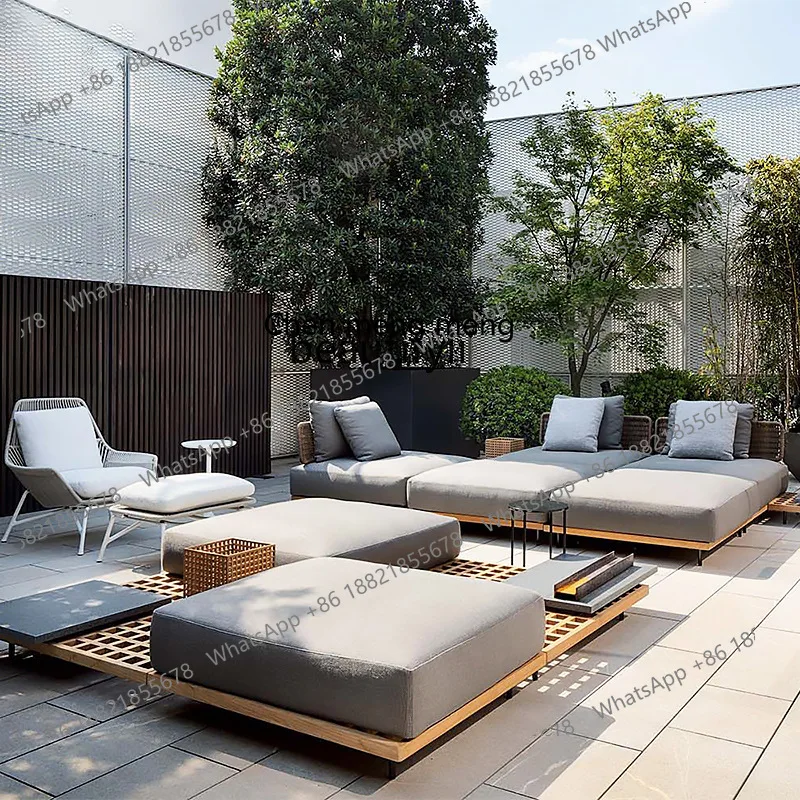 

Outdoor Sofa Villa Homestay Hotel Model Room Rattan Chair Open-air Courtyard Rattan Woven Teak