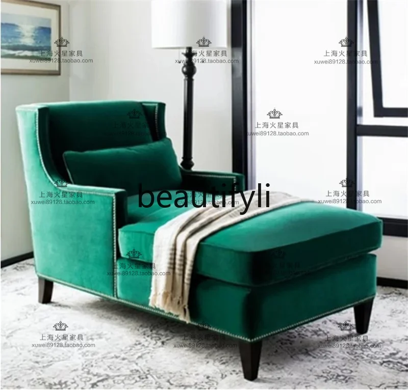 

American rural solid wood velvet concubine sofa chair European fabric lazy recliner9344