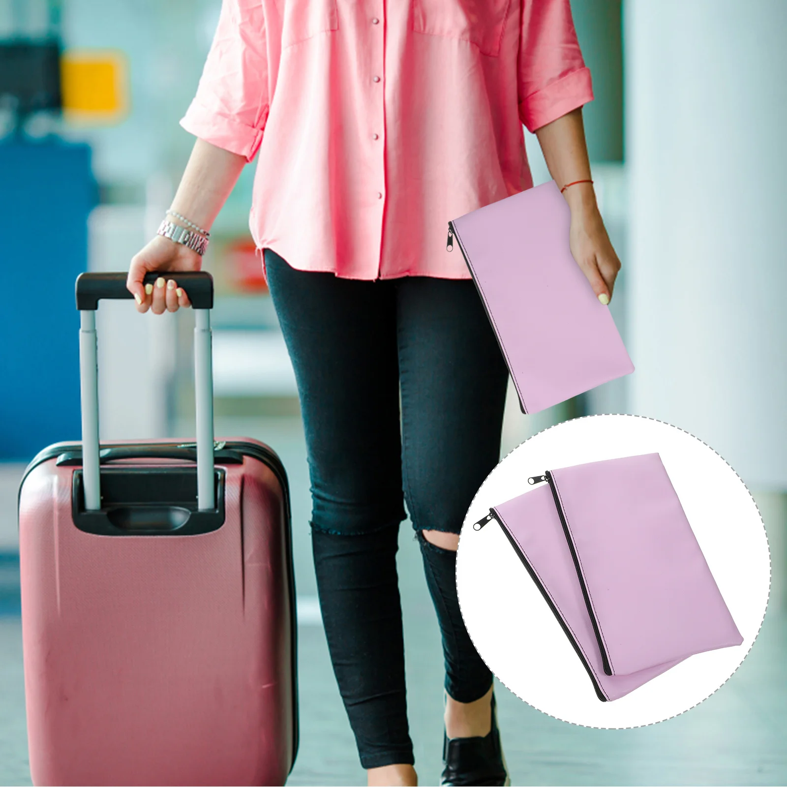 

2Pcs Money Bags PU Zipper Bill Storage Pouches Cash Coin Receipt Organizer Lightweight Travel Deposit Wallets