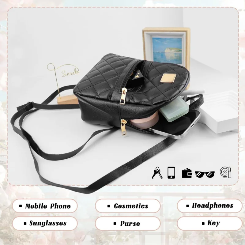 Monedero, mochila pequeña de PU para mujer, lindas mini mochilas con correa ajustable para citas, compras (negro)