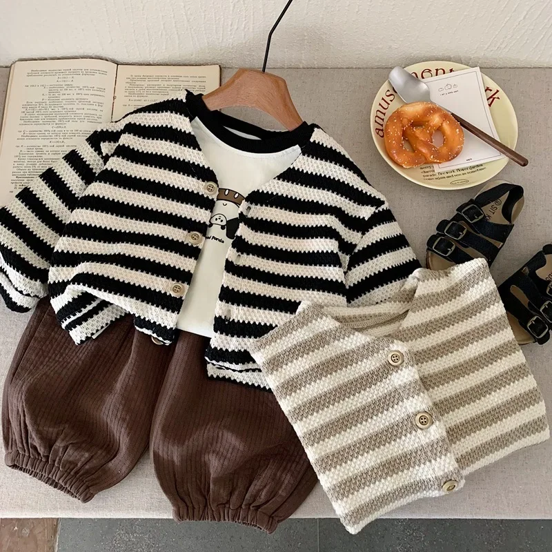 

Children's Clothing 2025 Spring and Autumn Boys' Japanese Retro Cardigans Soft Tops Striped Trendy