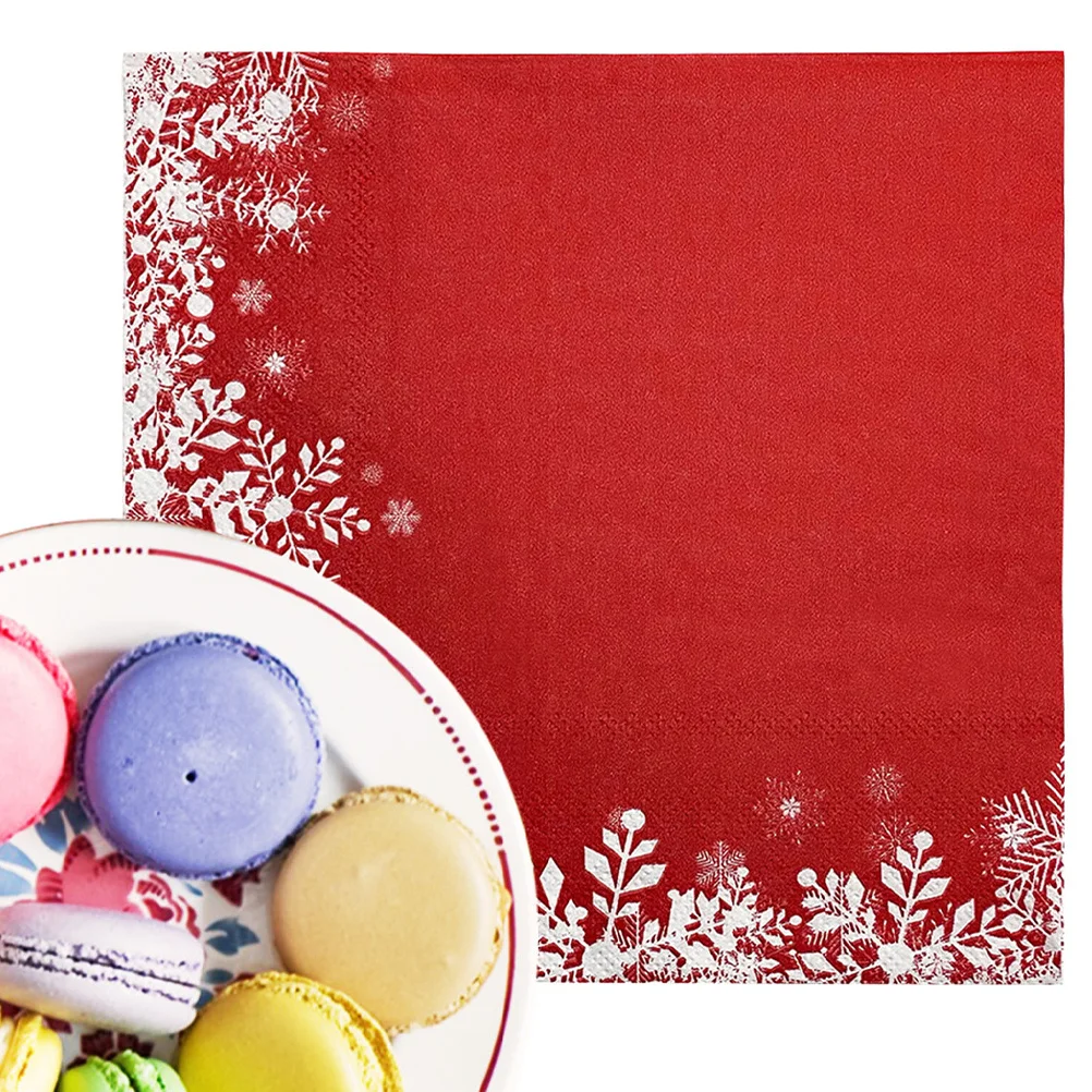20 ورقة عيد الميلاد ندفة الثلج المناديل رائعة الأحمر ديكور للطاولات لوازم الحفلات لينة دائم ماصة لمسة احتفالية