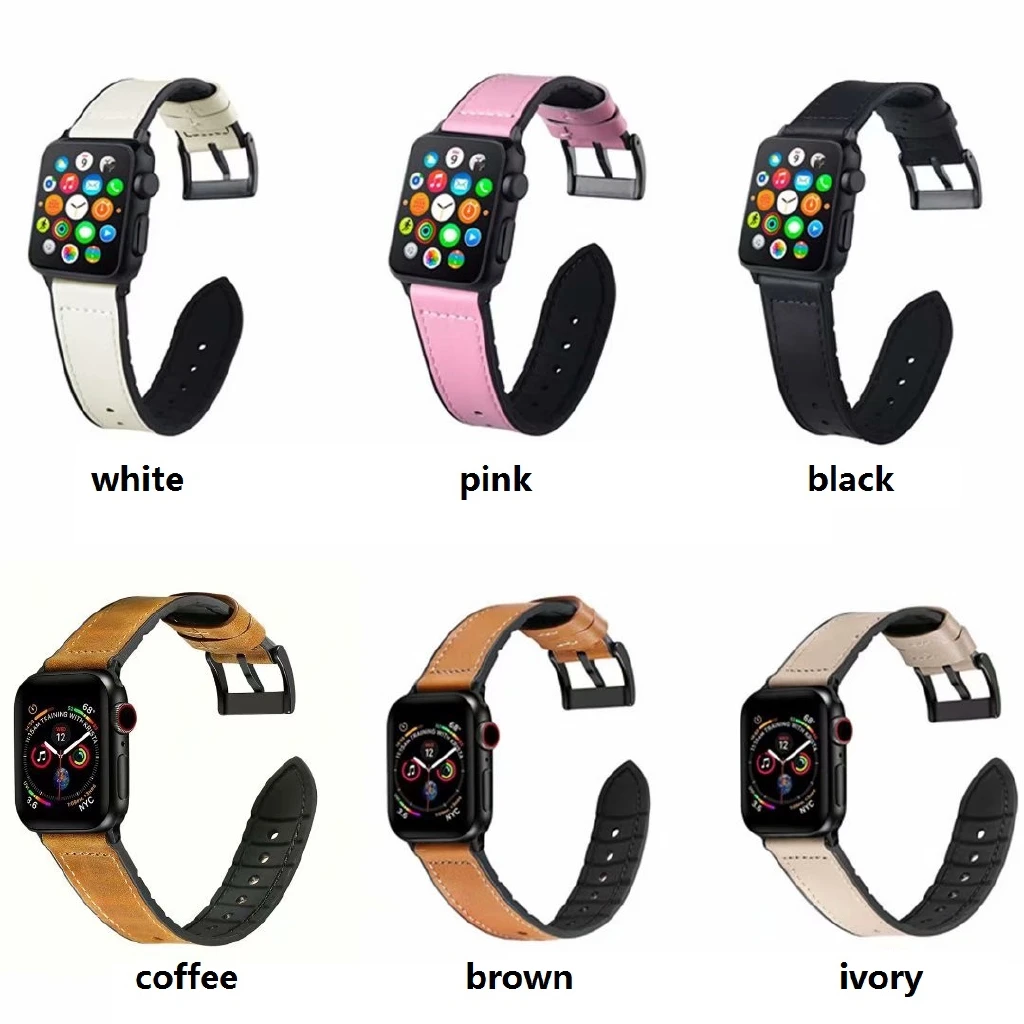 For Apple Watch Series 6 se 5 4 3 2 1 Genuine Leather + Silicone Band Strap for iWatch  Smart Watch Accessory apple watch strap