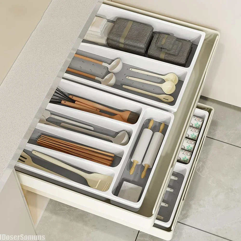 Kitchen Drawer Organizer Silverware Utensil Tray for Flatware Cutlery Holder White Separate Storage Cutlery Kitchen Organiser