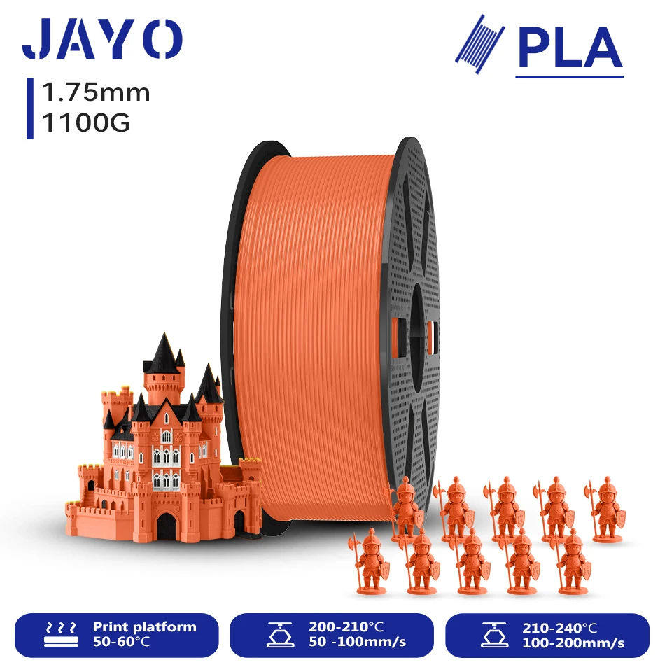 JAYO 1100G 3D PLA Druckerfilament 1,75mm Ungiftig & Blasenfrei PLA-Kunststoff als 3D-Druckfilament für 99% der 3D FDM Drucker & Stifte 1,1KG/Rolle