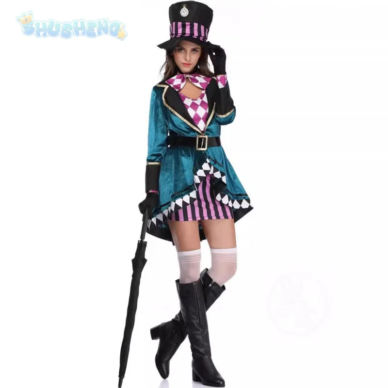 Game Alice: Madness Returns Cosplay Costume Alice Hat, Belt, Tie, Gloves, Halloween Party Magician Uniform Woman man Set S-XXXL