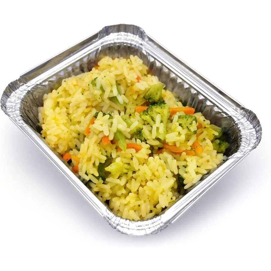 (480 عبوة) مقالي جاهزة ممتازة بسعة 1 رطل مع أغطية - 5.6 بوصة × 4.6 بوصة × 1.9 بوصة لتر شديدة التحمل من رقائق الألومنيوم للاستعمال مرة واحدة لتقديم الطعام #6