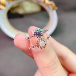 New Arrival Natural Opal 4mm*4mm and Black Opal Simple Design for Women  Sterling Silver 925  Wedding Ring  Jewelry