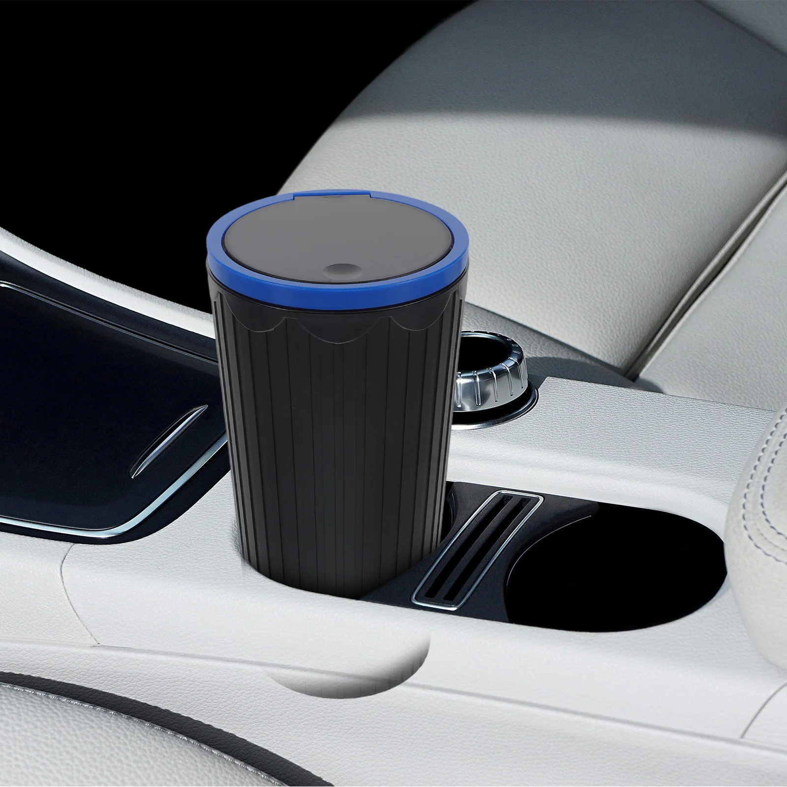 

Plastic Car Trash Can Waterproof Cup Holder Storage Bin Blue Compact Design Fits Center Console Durable Easy Clean