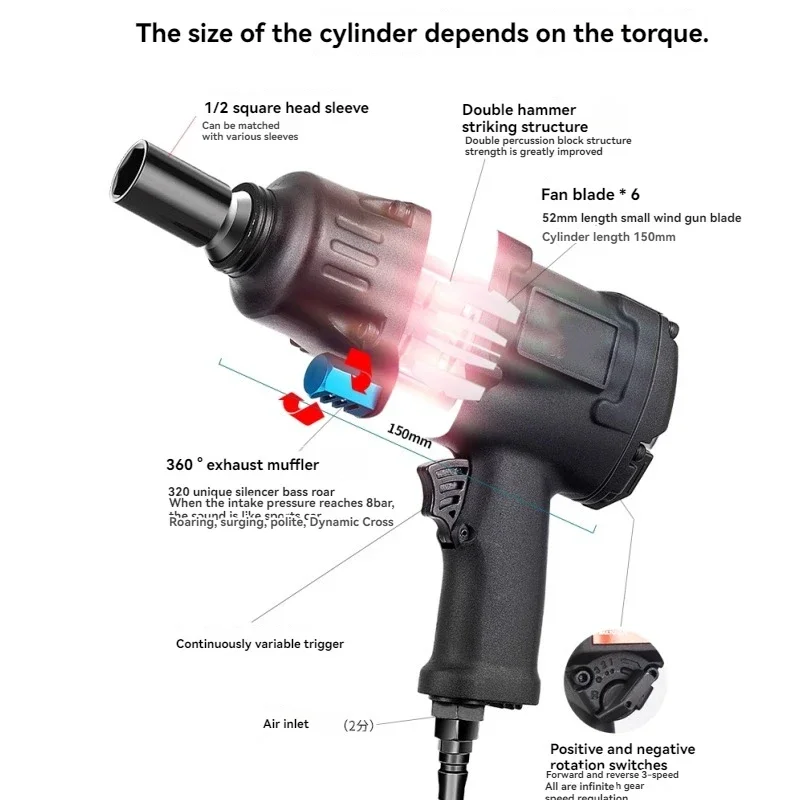 Pneumatic Wrench Small Air Cannon Industrial-grade Heavy-duty Auto Repair Tool High-torque Impact Air Cannon Adjustable Speed