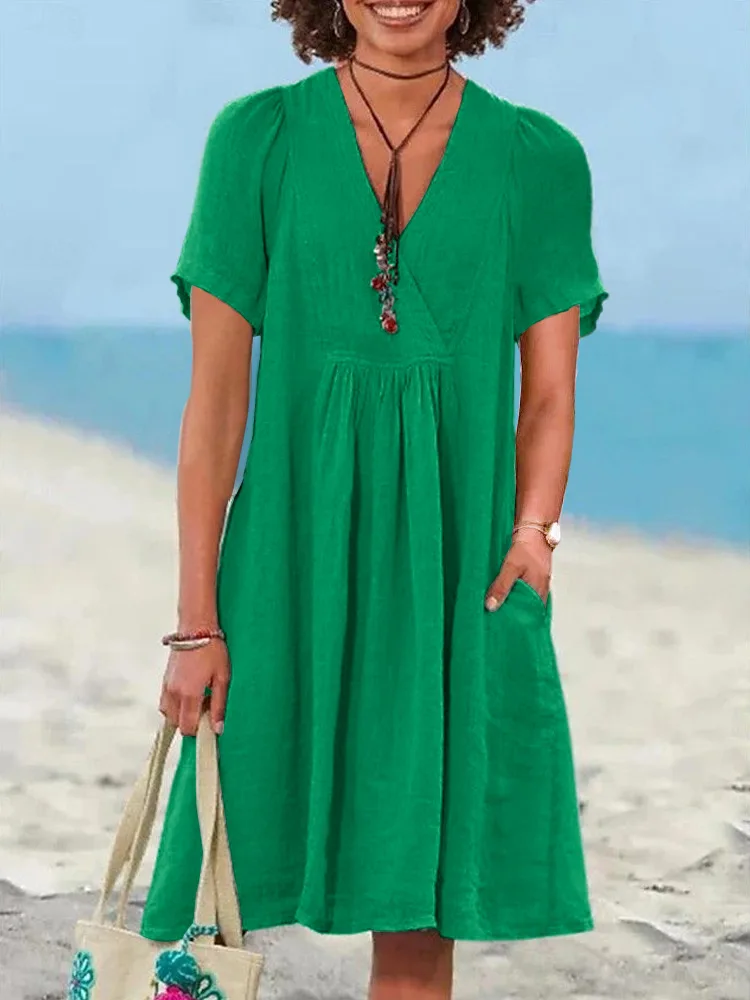 Spring Summer Hot Sale Of The Season Wish New V-neck Irregular Multi-color Multi-size Long Skirt Dress Cotton Plain Print Fos