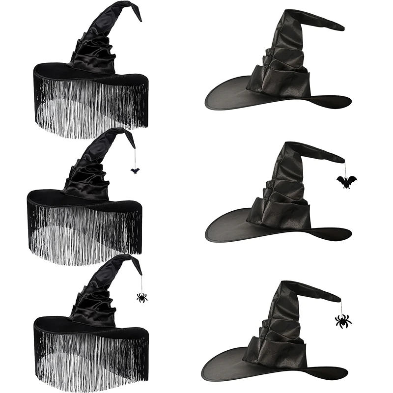 Halloween Folds Witch Wizard Black Hat Party Cosplay Costume Headgear Devil Cap Props Decoration Supplies For Adult Women Men