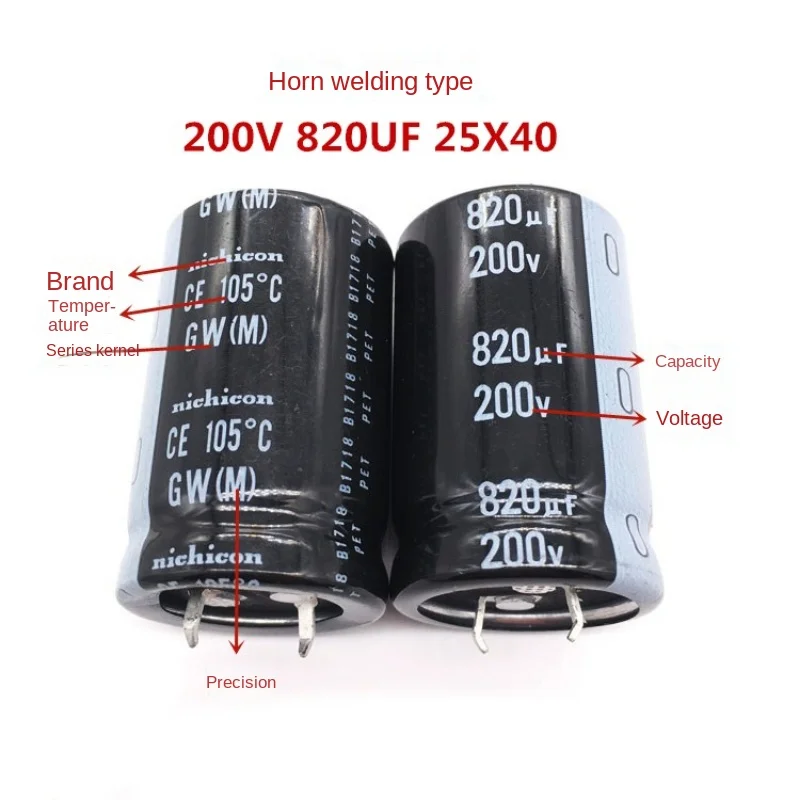 (1PCS)200V820UF 25X40 nichicon electrolytic capacitor 820UF 200V 25*40 GW long life.