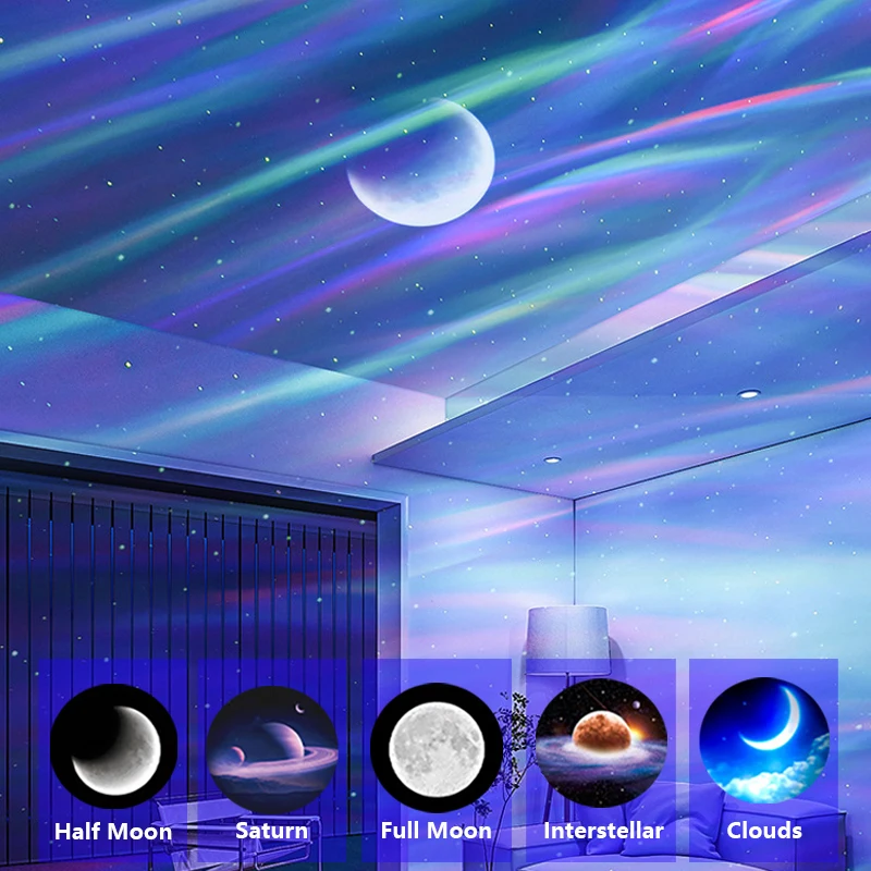 New Northern Lights Starry Sky Galaxy Projector Night Light Aurora Star Moon Lamp Home Gaming Room Bedroom Decoration Kids Gift