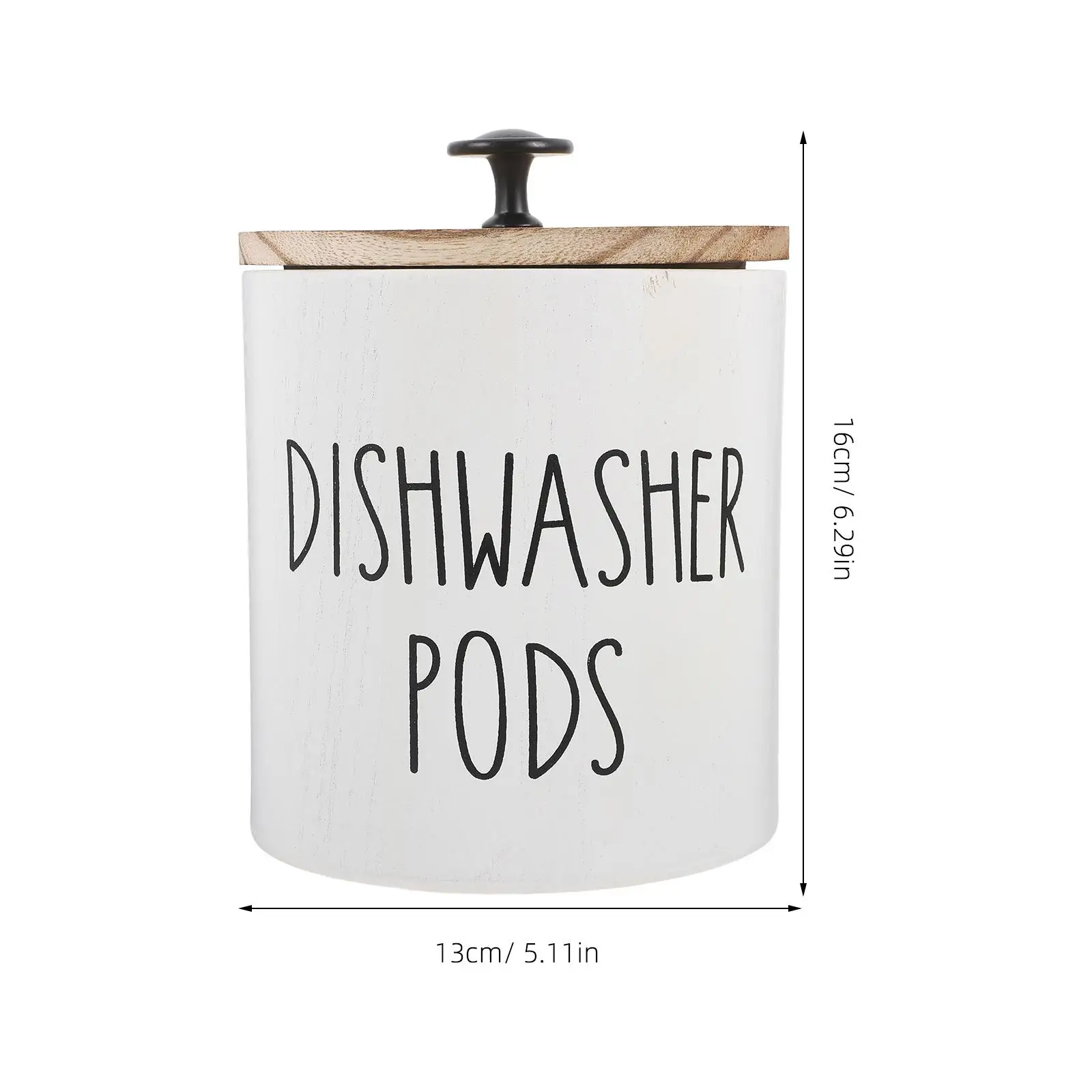 Dishwasher Holder Laundry Tablet Storage Tin Wooden Box Kitchen Organizer Material Secure Lid Round Shape