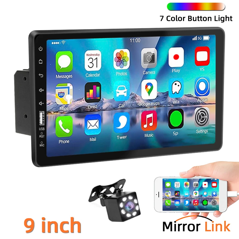 

9 Inch Car Radio 1 Din MP5 Multimedia Player Touch Screen FM ISO Power Aux Input Bluetooth USB Mirror Link Universal