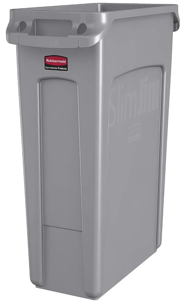 

Rubbermaid Commercial Products Slim Jim Plastic Rectangular Trash/Garbage Can with Venting Channels, 23 Gallon Trash Can