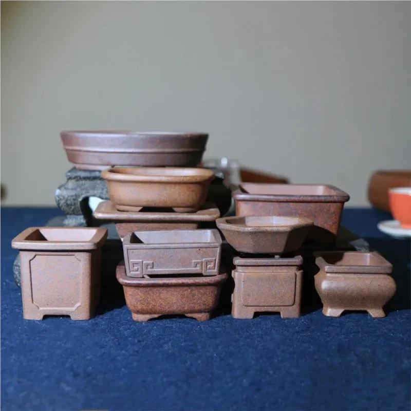 Chinese Yixing Purple Clay Flower Pot Handmade Square Bonsai Pot Home Desktop Decoration Succulent Flower Pot With Holes LH211