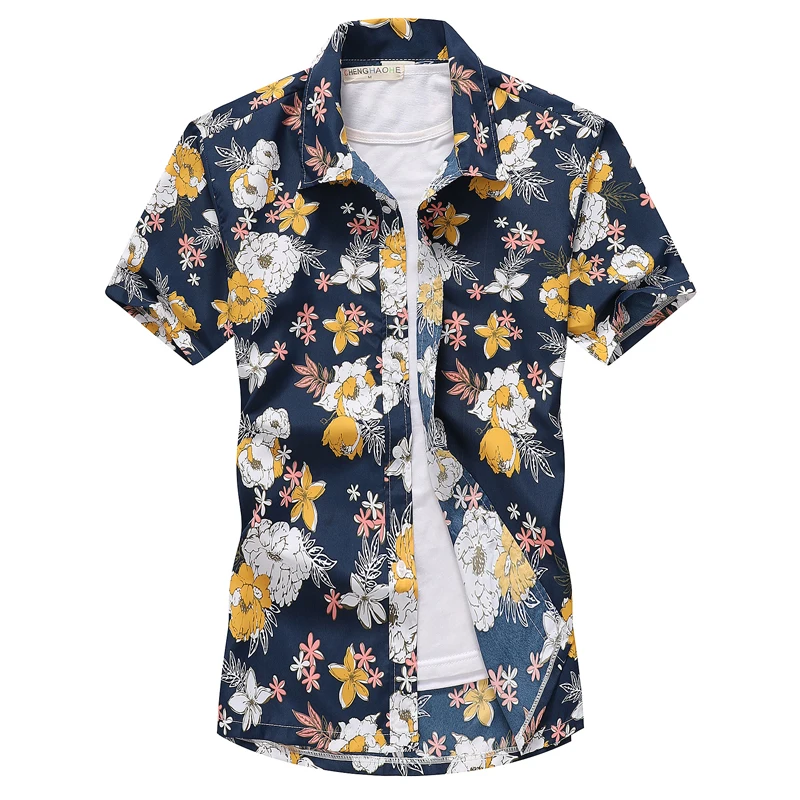 

Summer Breathable Hawaiian Shirts Men Coconut Tree Printed Short Sleeve Button Down Vacation Chemise Homme Plus Size 3XL 4XL 5XL