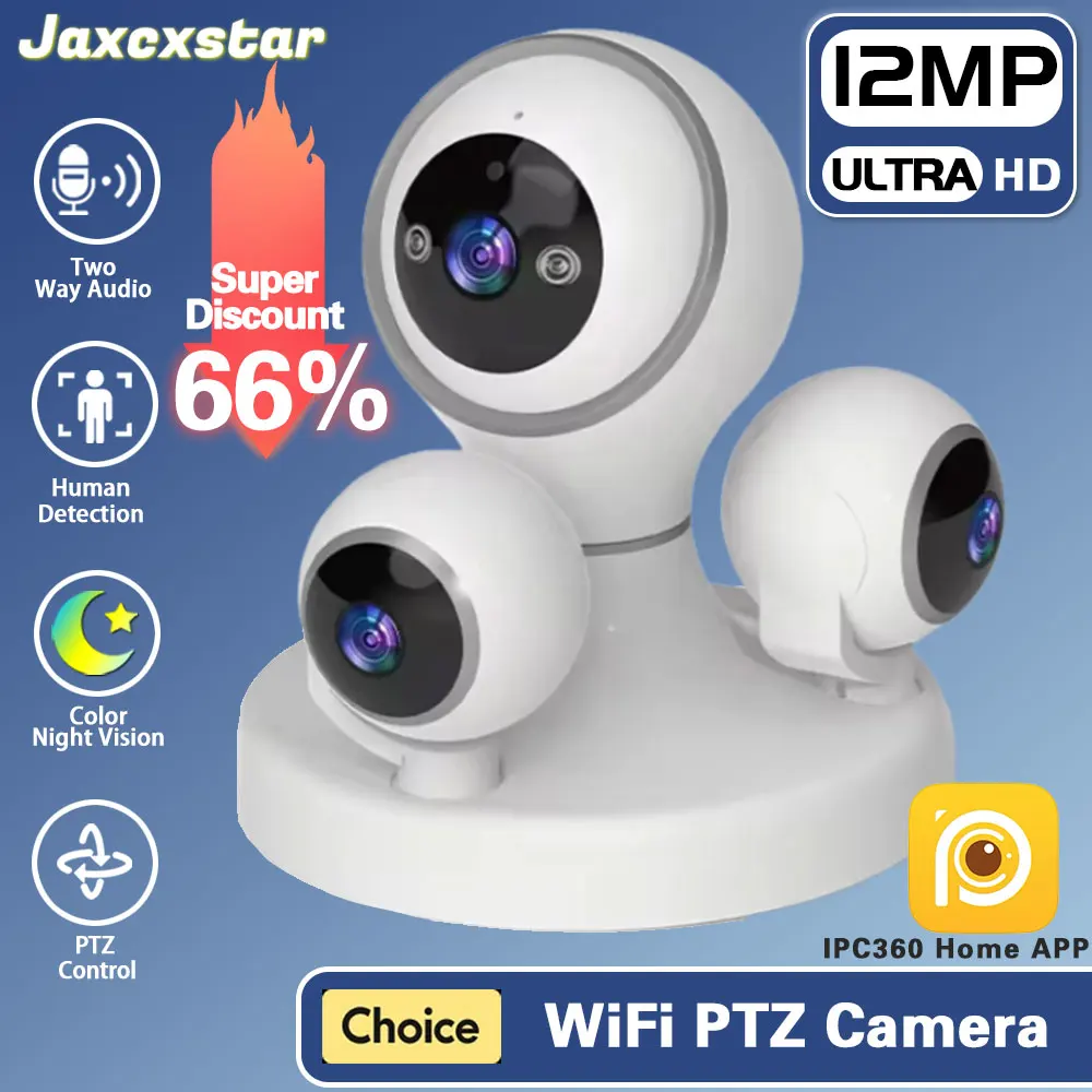 

6K 12MP WiFi PTZ IP Camera Video Monitoring Security Three Lens Three Screen Ai Tracking Indoor Baby Monitor CCTV Camera