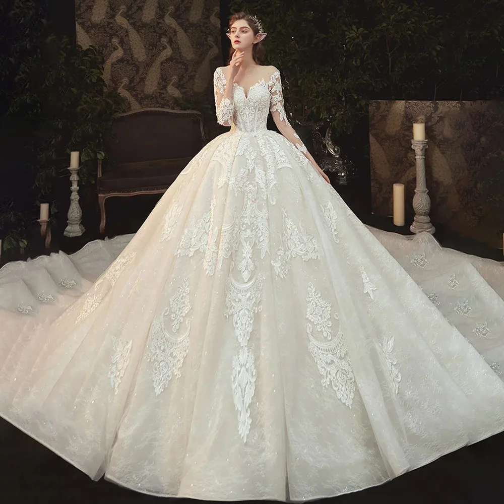 

Exquisite Ball Gown Wedding Dresses 2024 V Neck Long Sleeve Bridal Gowns Tailor Made Lace Appliques Womens Clothing