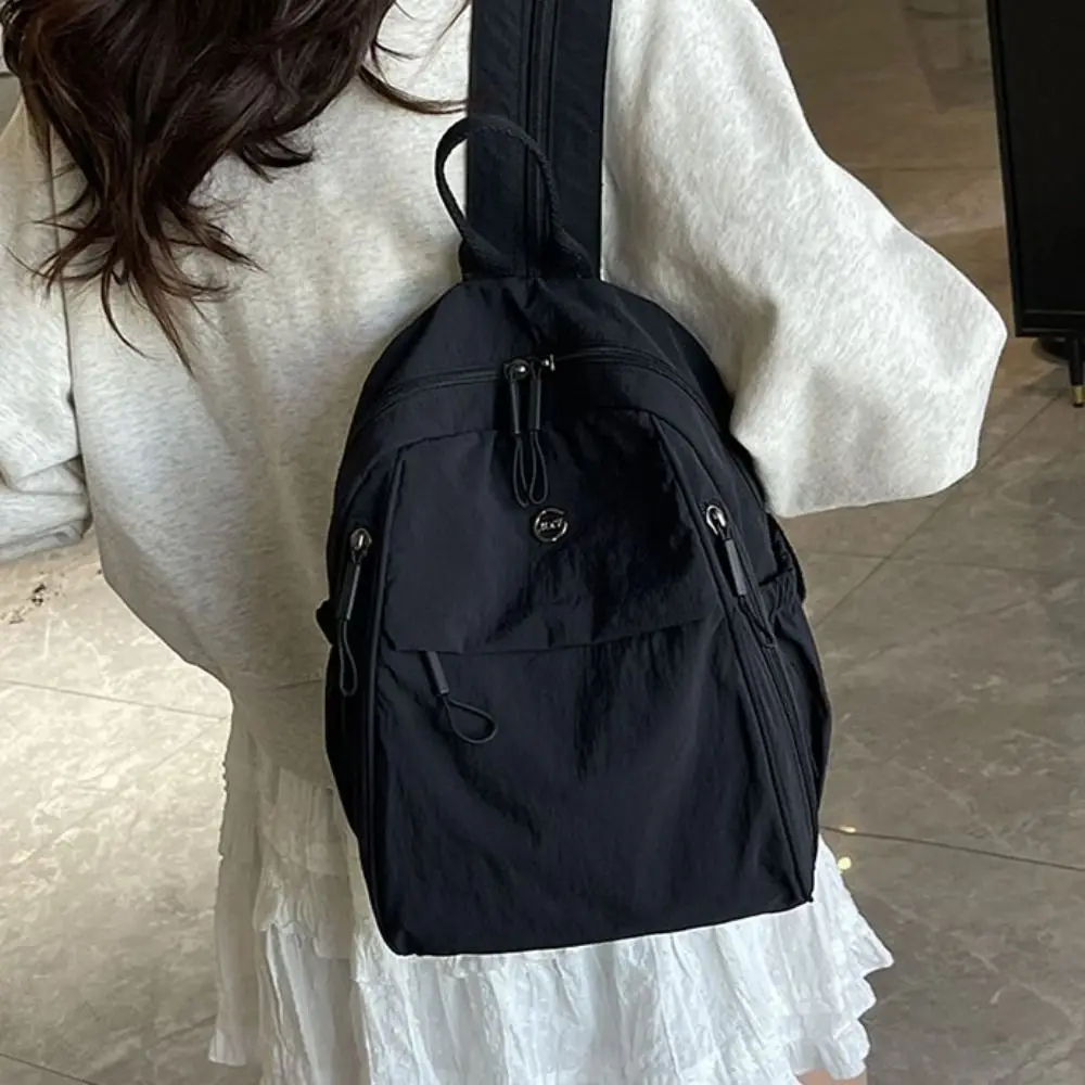 Mochila de tecido oxford de cor sólida, nylon, leve, casual, crossbody, alça ajustável, leve, mochila de viagem