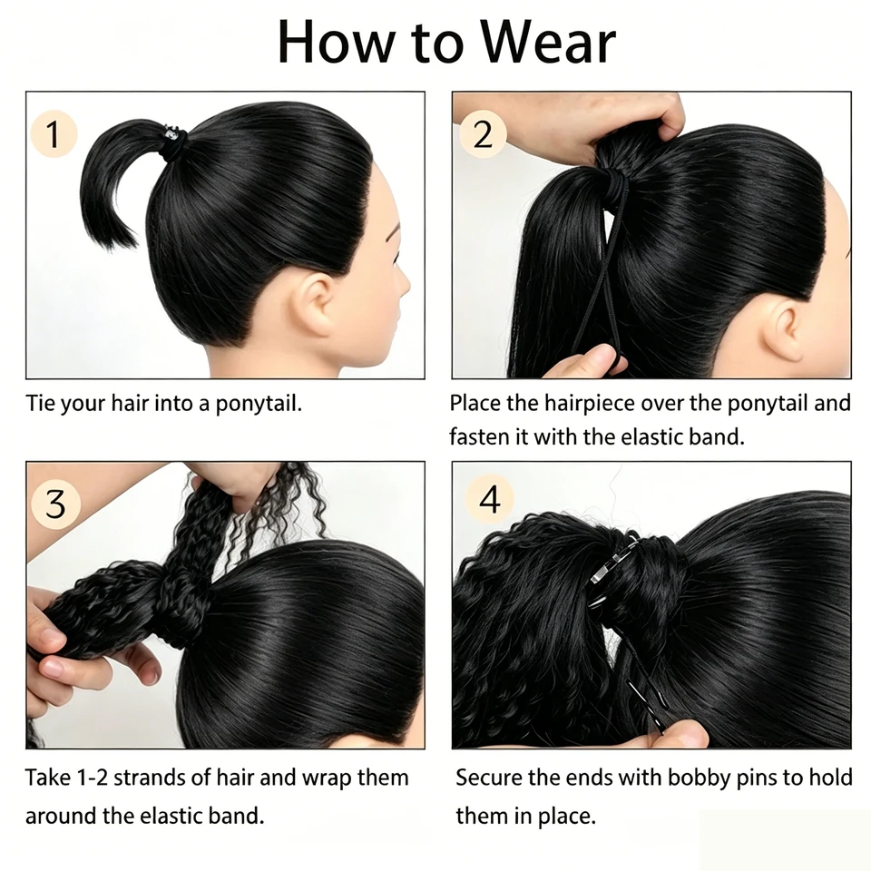 Coleta sintética larga y rizada de 26 pulgadas con cuerda elástica, extensiones de cabello, modernas, para uso diario y fiestas 5