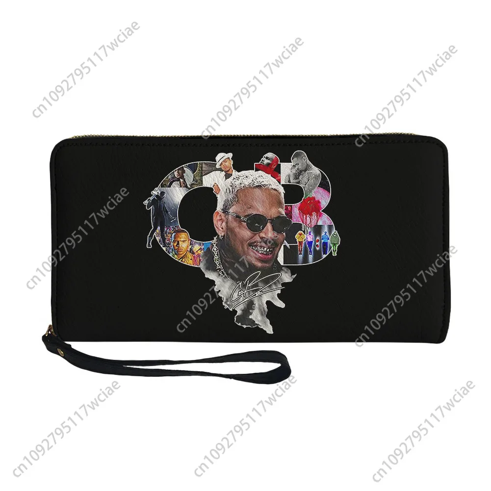 Chris Brown Hip hop Rap Rock Singer Dompet Kustom Pria Wanita Dompet Panjang dengan Resleting Cetak Ganda Dompet Portabel Tas Hadiah