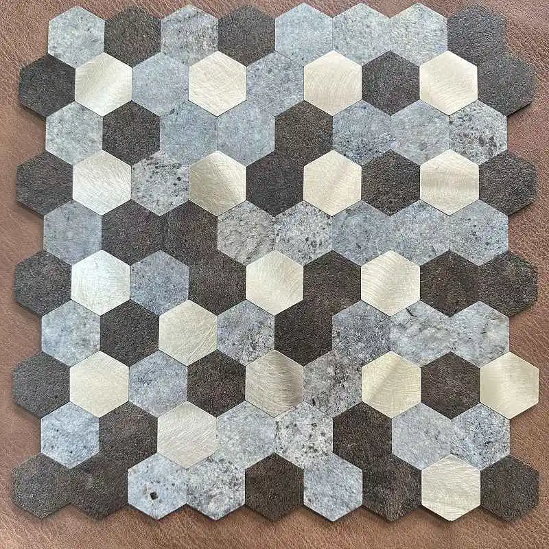 

4pcs/lot Mosaic Wall Tile Peel And Stick Self Adhesive Waterproof Aluminum composite hexagon Kitchen Bath Tile Backsplash 17