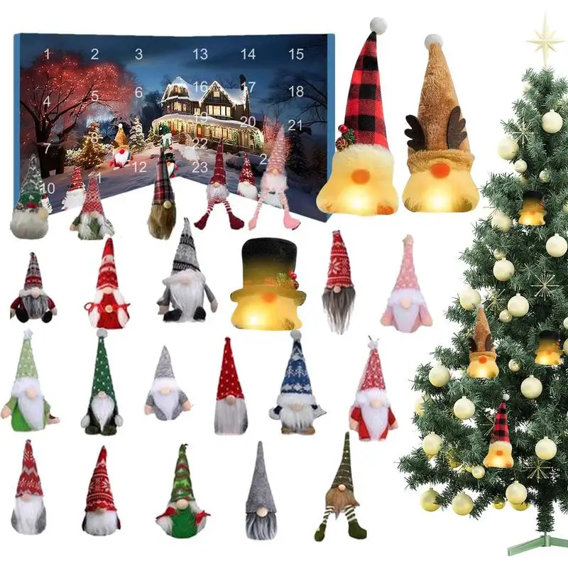 Holiday Gnome Countdown Calendar 24 Days Countdown Calendar Box 3 Glowing Gnomes Plush Toys Winter Navidad Christmas Home Decor