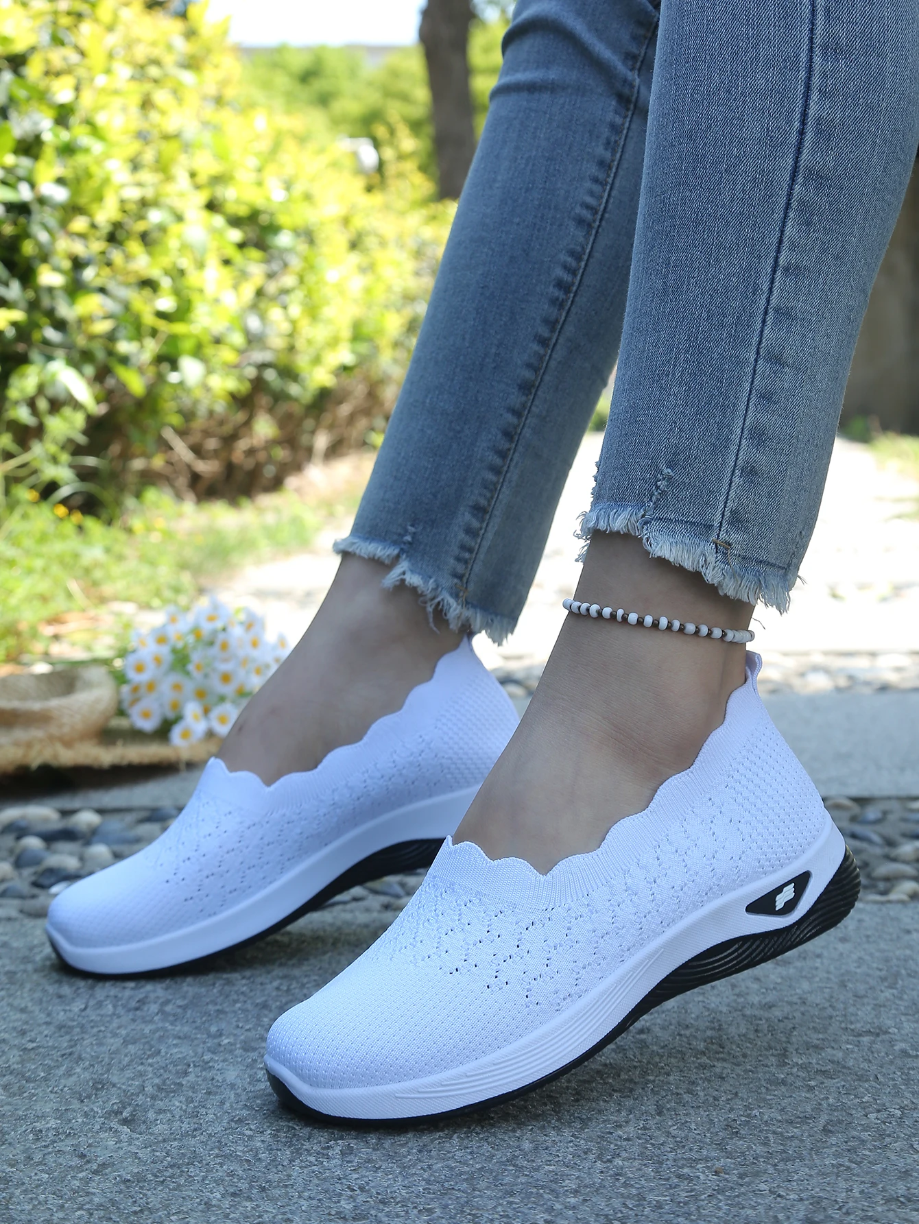 Damen-Slip-On-Freizeitsneaker aus Strick, atmungsaktive, leichte Komfort-Wanderschuhe mit Muschelbesatz, kostenloser Versand – Detail 20
