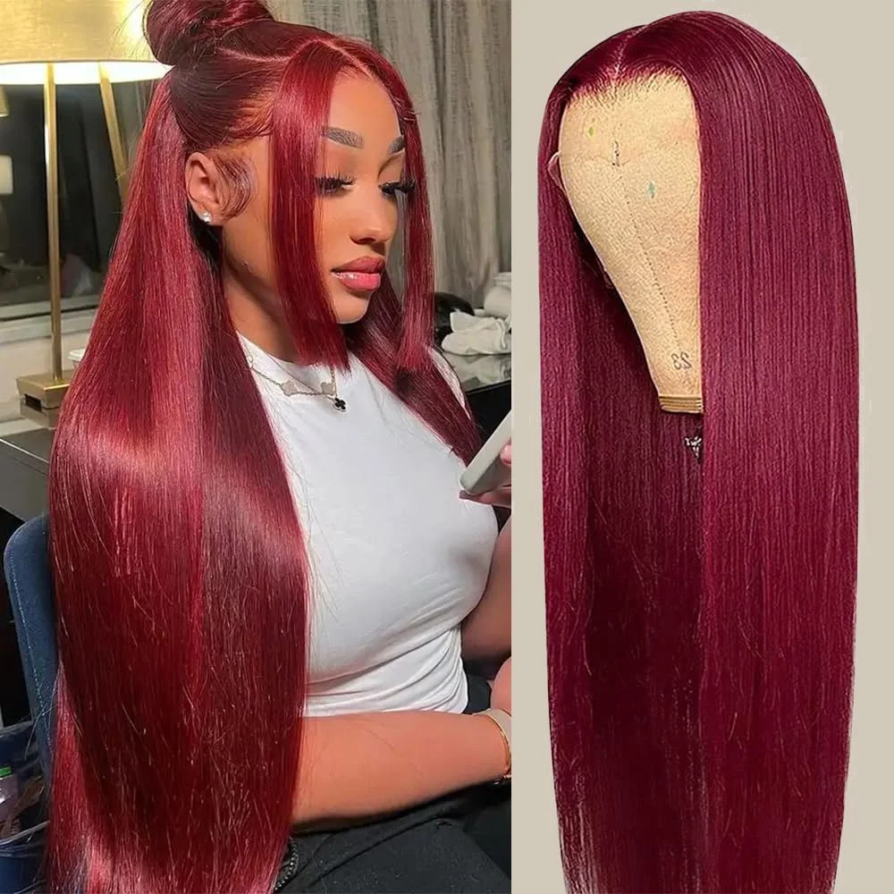 

Бордовый прямой парик из натуральных волос 13x4 HD Lace Frontal, 99J красный, 13x6 Lace Front, прозрачный цветной парик из 200% натуральных волос
