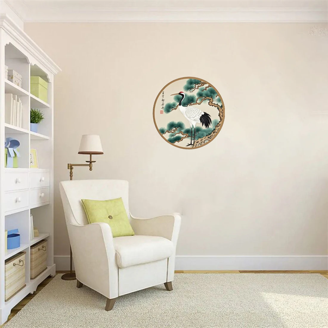 Three Ratels Elegant crane picture auspicious wall sticker for home decoration