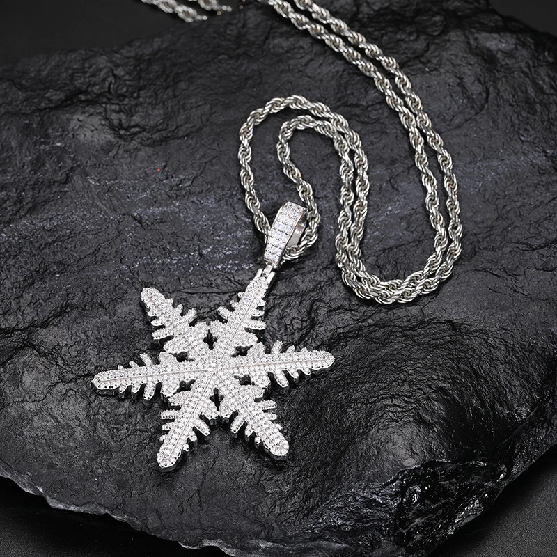 Iced Out D Color Moissanite Snowflake Pendant Necklaces Real Silver 925 Original Certified Charms Chains Hip Hop Jewelry Gifts