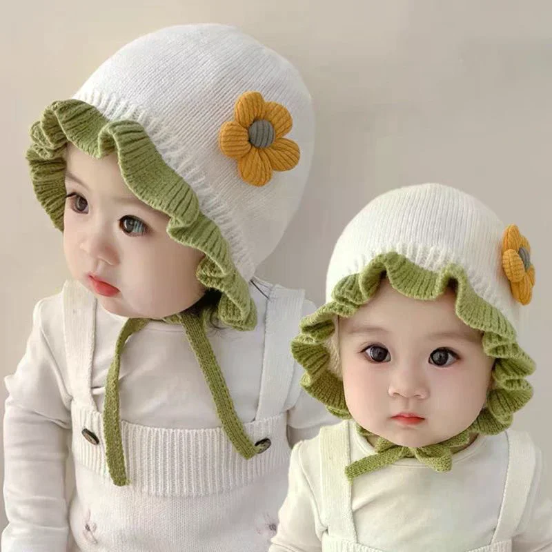 جديد زهرة الطفل قبعة الشتاء الدافئة قبعة صغيرة محبوكة قبعة للفتيات يندبروف الرضع الأميرة القبعات