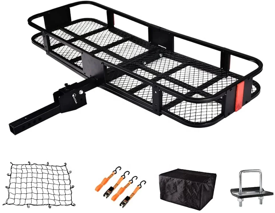 Folding Hitch Mount Cargo Carrier Luggage Basket Rack Fits 2