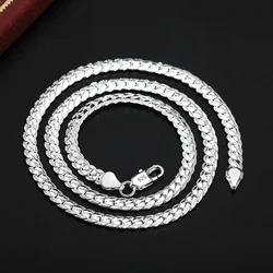 KCRLP luxury 925 Sterling Silver Necklace classic 6MM Sideways Chain For Women Men Fashion Party Wedding Jewelry gifts