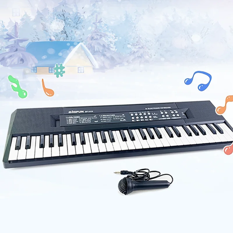 Piano elétrico com microfone para crianças, 54 teclas, música digital, brinquedos de ensino e aprendizagem, instrumento musical, presentes