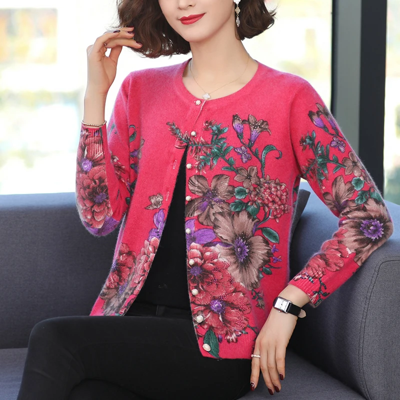 

Floral Print Sweater For Women New Autumn High Quality Woman Sweaters Cardigan Knitwear Single-breasted Soft Cardigans