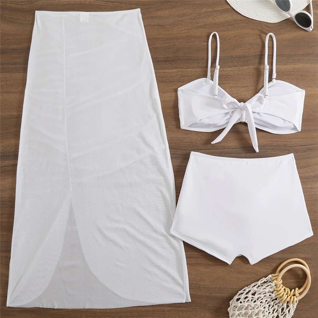 Mit Rock, Metallring, hoher Taille, Bikini, Damen-Badeanzug, dreiteiliges Bikini-Set, Damen-Badebekleidung, Badeanzug, Schwimmanzug V6917 – Detail 7