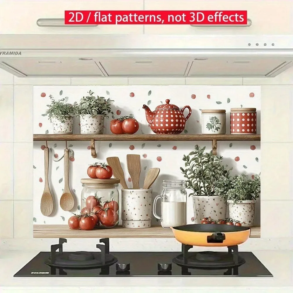 Farmhouse Kitchen Wall Sticker Green Plant Red Teapot Tomato Milk Print Decoration Salon Maison Luxe for Home Cafe Decor