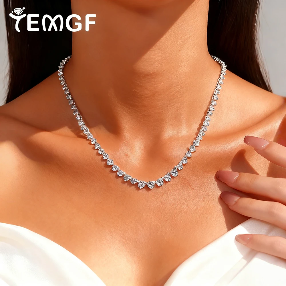 

TEMGF Certified Full Moissanite Necklaces for Women S925 Silver Stacked Neck Chain Wedding Party Luxury Shiny Neck Jewelry
