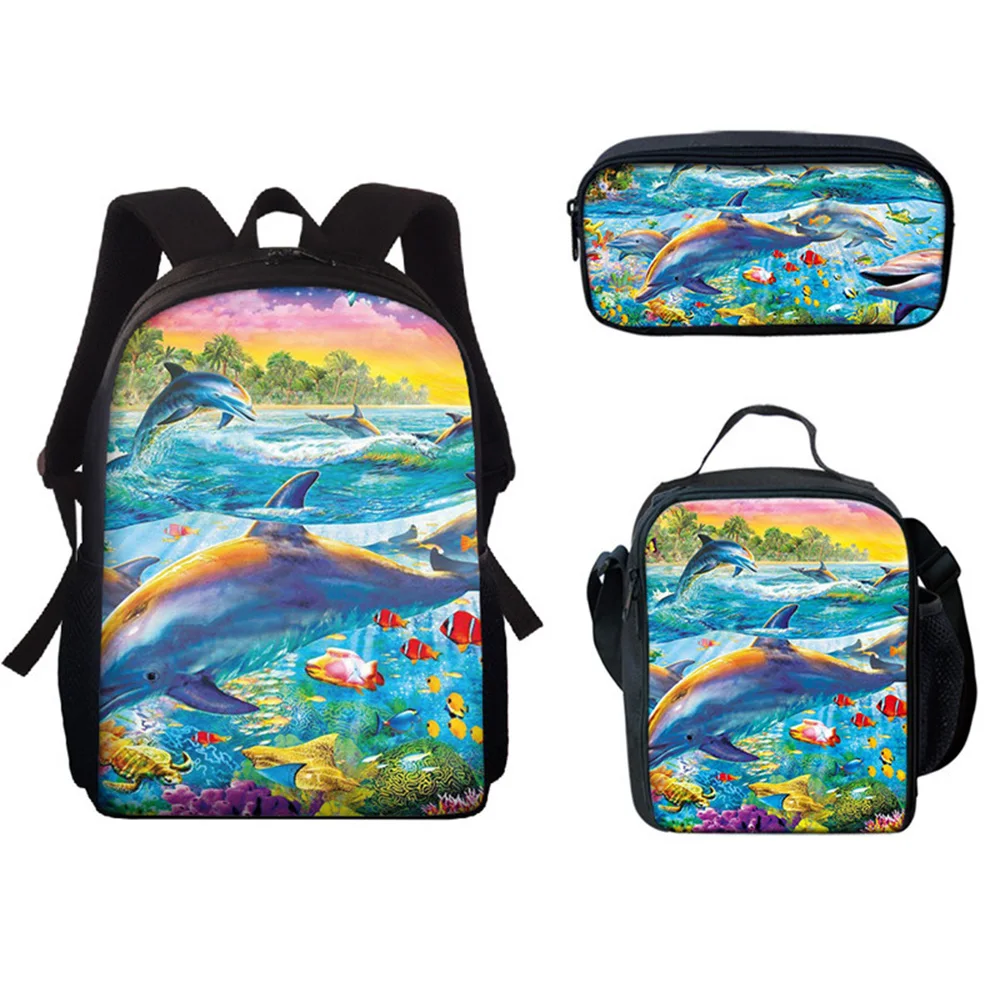 Hip Hop Harajuku Underwater world Whale 3pcs/Set Backpack 3D Print Student Bookbag Travel Laptop Daypack Lunch Bags Pencil Case