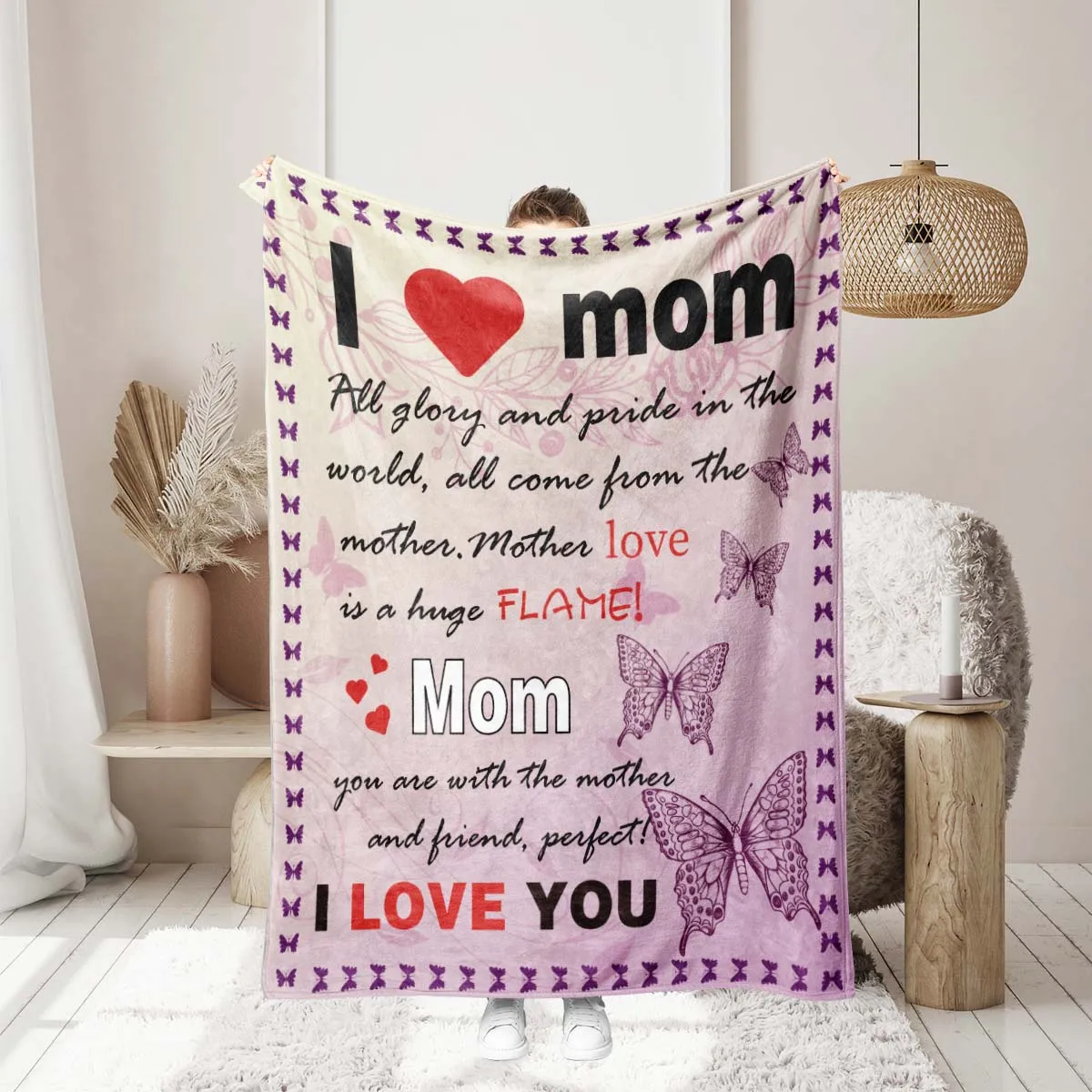 

1PC Happy Mother's Day Pattern Flannel Blanket, Soft,Skin-Friendly,Warm,Machine Washable,Suit for Sofa,Bed,Office,Travel,Camping