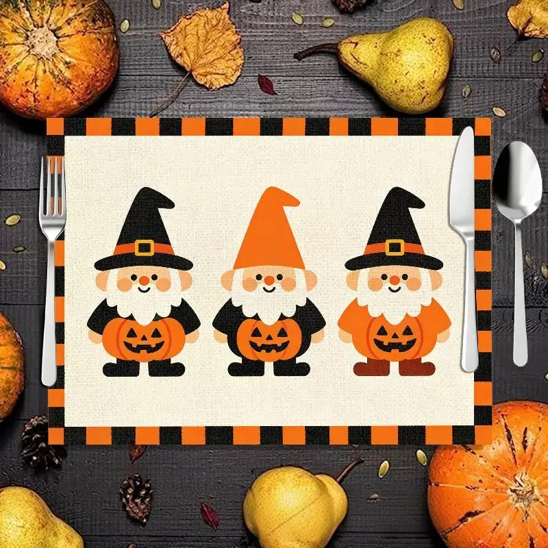 VIKAMA 2/4/6pcs Halloween Placemats, Witch Goblins Ghost Pumpkins Bats Tombstones Spiders Dining Table Mats, Spooky Party Decor