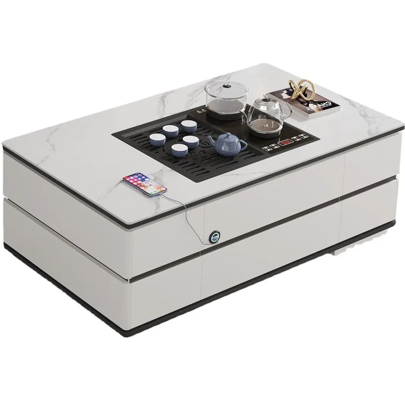 Modern smart rock slab lift coffee table living room household small apartment tea table TV cabinet combination advanced sense