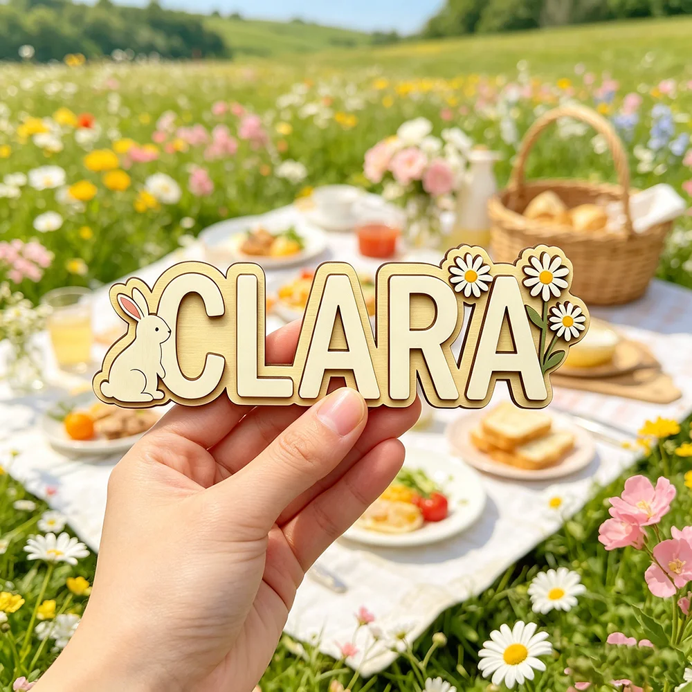 Custom Bunny & Daisy Kids Name Sign for The Dearest Baby, Cute Spring Floral Wooden Nursery Door Plaque
